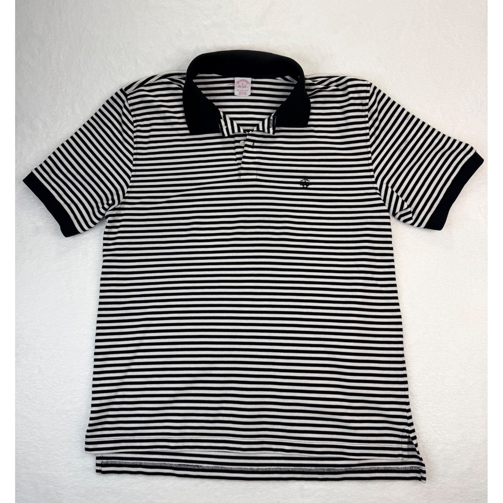 Brooks Brothers Mens XL Performance Polo Shirt Original Fit Black White Striped‎